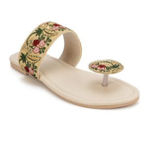 Women Floral Embroidered Ethnic Toe Ring Flats | Stylish Slip-On Casual Sandals for Women