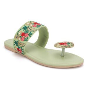 Women Floral Embroidered Ethnic Toe Ring Flats | Stylish Slip-On Casual Sandals for Women