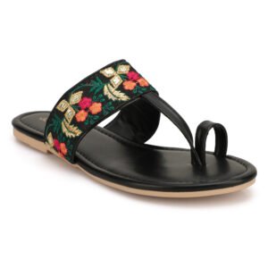 Women Floral Embroidered Toe Ring Flats | Stylish Ethnic Slip-On Sandals for Women