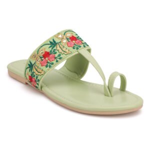 Women Floral Embroidered Ethnic Toe Ring Flats | Stylish Slip-On Casual Sandals for Women