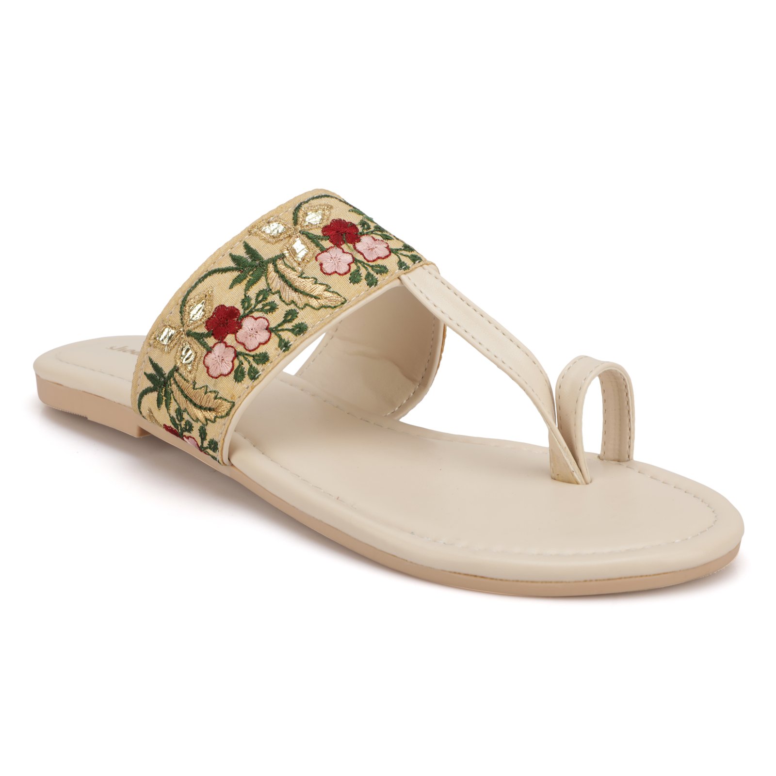 Women Floral Embroidered Ethnic Toe Ring Flats | Stylish Slip-On Casual Sandals for Women