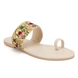Women Floral Embroidered Ethnic Toe Ring Flats | Stylish Slip-On Casual Sandals for Women