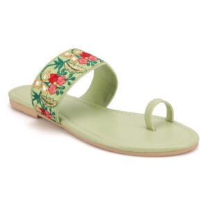 Women Floral Embroidered Ethnic Toe Ring Flats | Stylish Slip-On Casual Sandals for Women