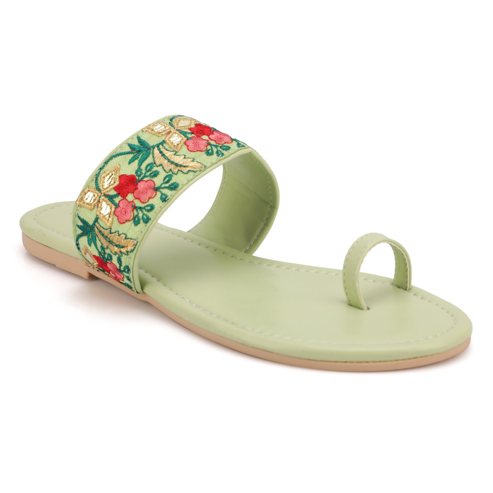 Women Floral Embroidered Ethnic Toe Ring Flats | Stylish Slip-On Casual Sandals for Women
