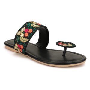 Women Floral Embroidered Ethnic Toe Ring Flats | Stylish Slip-On Casual Sandals for Women