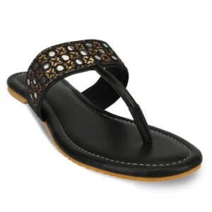 Women Elegant Mirror Work Toe Post Flats | Stylish Ethnic Casual Slip-On Sandals