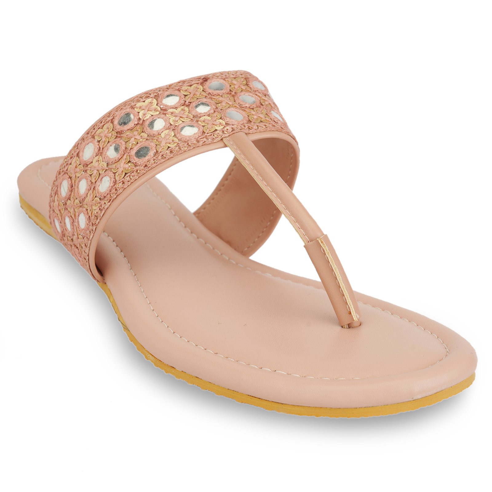 Women Stylish Mirror Work Toe Post Flats | Ethnic Casual Slip-On Sandals for Women