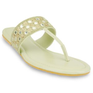 Women Elegant Mirror Work Toe Post Flats | Stylish Ethnic Slip-On Sandals for Women