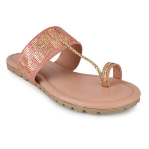 Women Stylish Embroidered Toe Ring Flats | Fashion Casual Slip-On Sandals for Women