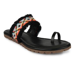 Women Boho Embroidered Toe Ring Flats | Stylish Casual Slip-On Sandals for Women