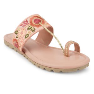 Women Floral Embroidered Toe Ring Flats | Stylish Ethnic Casual Slip-On Sandals for Women