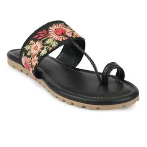 Women Floral Embroidered Toe Ring Flats | Stylish Ethnic Casual Slip-On Sandals for Women