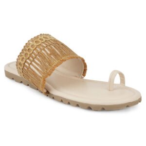 Women Stylish Woven Toe Ring Flats | Casual Ethnic Slip-On Sandals for Women