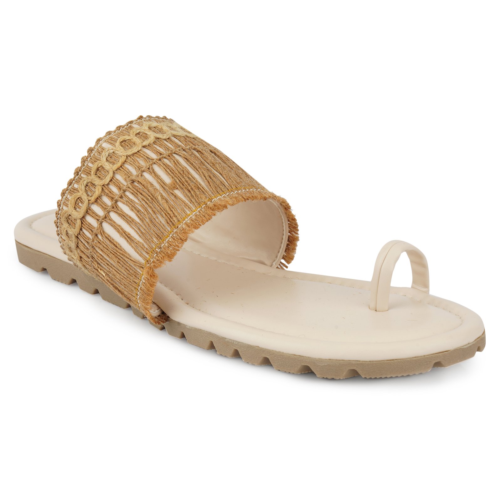 Women Stylish Woven Toe Ring Flats | Casual Ethnic Slip-On Sandals for Women